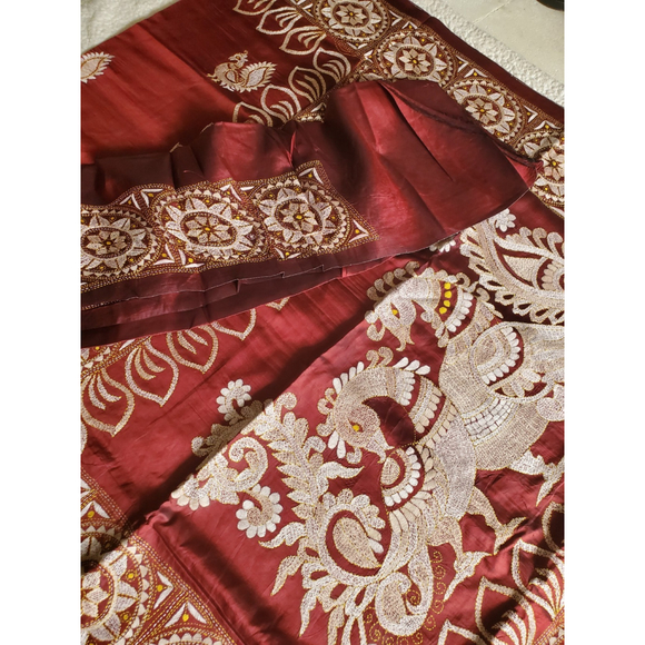 New Women Pure Silk Designer Kantha Saree W BP Kalamkari Festive HandloomWedding - Picture 15 of 15